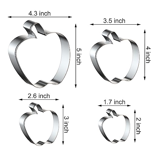 Apple Cookie Cutter Set Large Small Mini - 5 inch, 4 inch, 3 inch, 2 inch - 4 Piece Fruit Cookie Cutters Shapes Fondant Biscuit Clay Mold- Stainless Steel - color: Apple