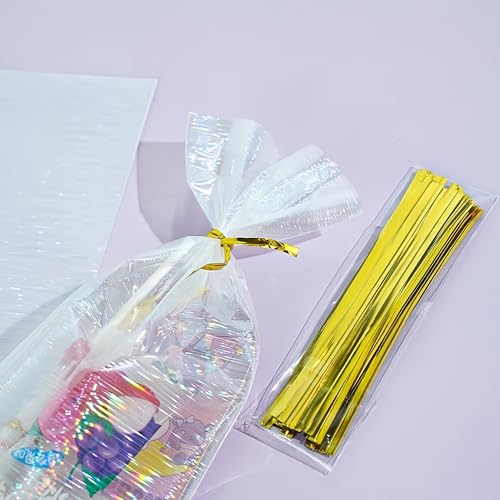 FERENLI 50 Pcs 8.07x13.98 inch Holographic Clear Cellophane Treat Bags - size: 8.07x13.98 inch (20.5x35.5 cm)