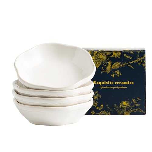 Reactive Glaze Dipping Bowls, Soy Sauce Dishes Set of 4 - color: White