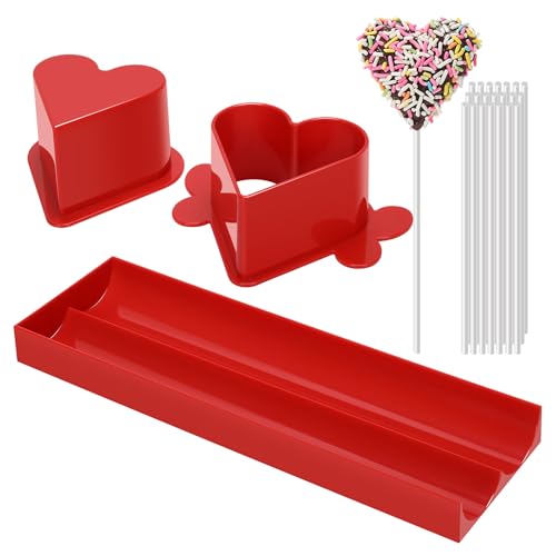 Heart Cake Pop Mold Set with 9in Tray and Sticks- Red - color: Red（Heart）