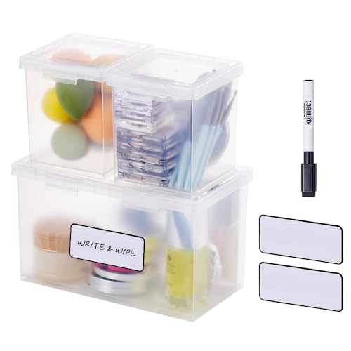 Bostitch Konnect Storage Containers with Lids, Clear Plastic Box, Stackable for Crafts, Home, and Office Organization, Labels, 3-Piece (1 4 Qt Box, 2 1.5 Qt boxes) - size: 4 Qt 1 Pack, 1.5 Qt 2 Pack