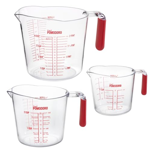 Chef Pomodoro Liquid Measuring Cups Set, Plastic, Fade-Proof Marks, 3pc