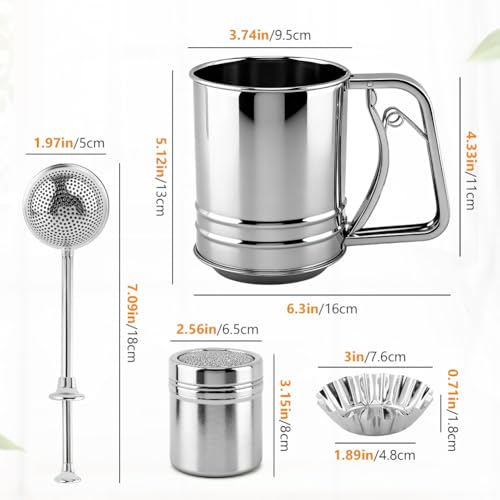 Flour Sifter Set, 4‑in‑1 Stainless Steel Double Layer Fine Mesh Sifter