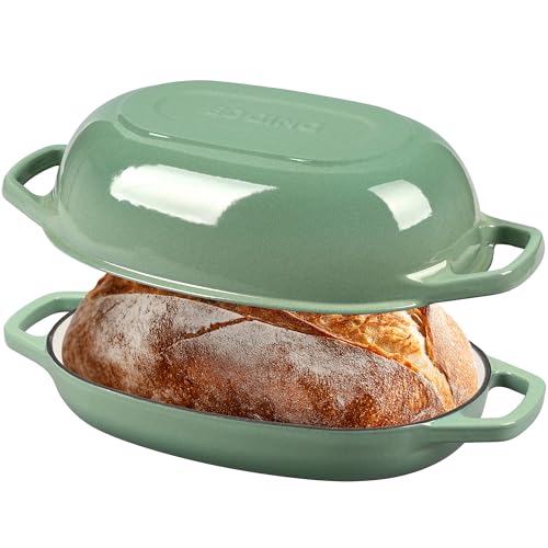 EDGING CASTING Enameled Cast Iron Oval Dutch Oven Pot with Lid, Dutch Oven for Sourdough Bread Baking, Bread Oven, Bread Dutch Oven, Oval Bread Pan, 5qt, Sage Green - color: Sage Green, size: 5 Quart
