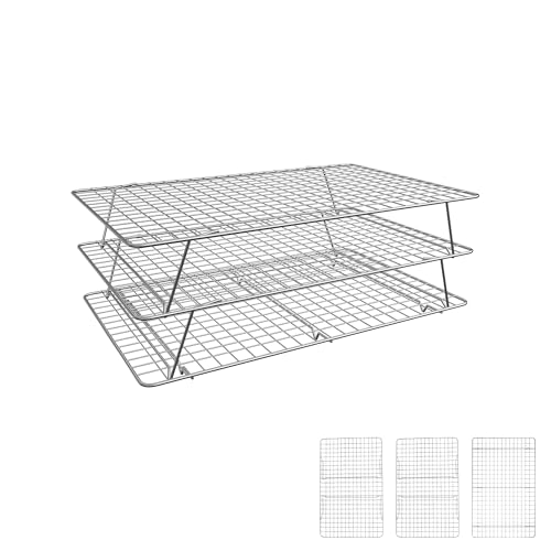 Cooling Rack 16"x10", 3-Tier Stackable & Collapsible Cooling Racks - color: Silver, size: 3-Tier-SL
