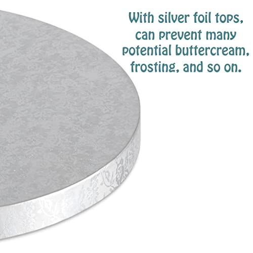 Silver Cake Drum Round 10 Inch Cake Boards with 1/2-Inch Thick Smooth Edges for Multi Tiered Birthday Wedding Party Cake Drums Board - size: 10 Inch (4 PCS)