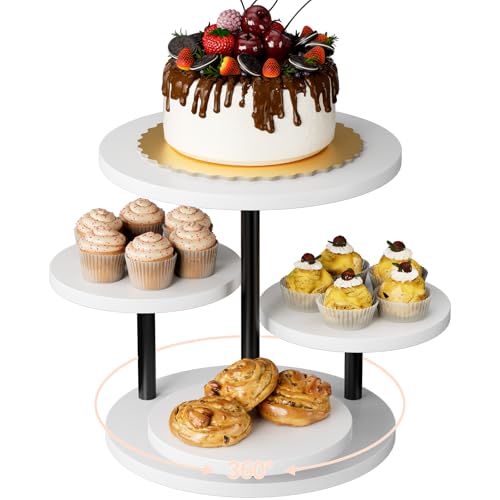 Dessert Stands for 50 Cupcakes 360°Rotating Wood Cupcake Stands Wedding Cake Stand 4 Tiered Cookie Serving Trays for Party Birthday Baby shower Afternoon Tea Dessert Table, White - color: White
