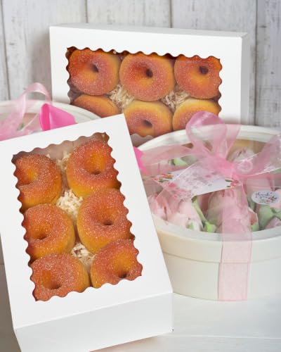 qiqee Auto-pop up 9x6x2.5 Inch White Cookie Box with Window 30Pcs Pastry Macaron Bakery Box for Packaging - color: 9x6x2.5, 30Pcs, White