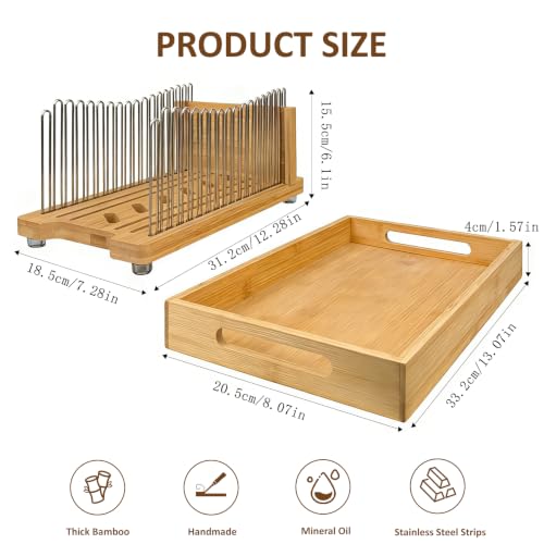 Bamboo bread slicer with stainless steel slide rails（13"L x 8"W） - size: Large