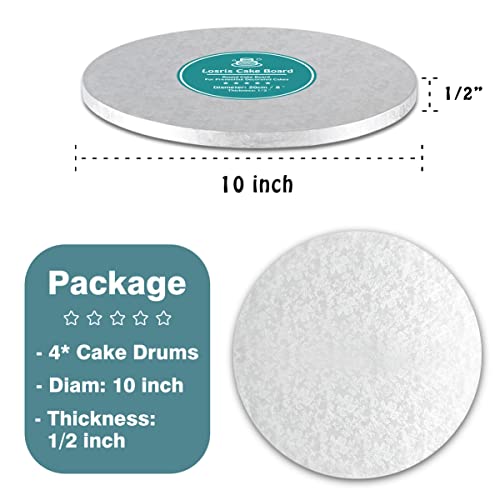 Silver Cake Drum Round 10 Inch Cake Boards with 1/2-Inch Thick Smooth Edges for Multi Tiered Birthday Wedding Party Cake Drums Board - size: 10 Inch (4 PCS)
