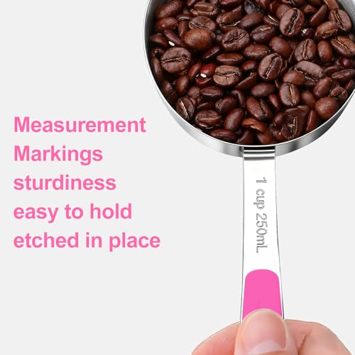 Bopei 10-Pcs Stainless Steel Measuring Cups & Spoons Set, Pink Handles - color: Pink