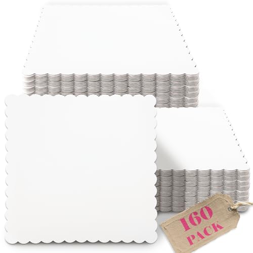 qiqee White 10 Inch Wave Cake Boards 160-Packs Squares Base Food-Grade Cardboard Wave Cake Plate（Thinner But Stronger） - size: 10 inch/ 160 Pcs/ White
