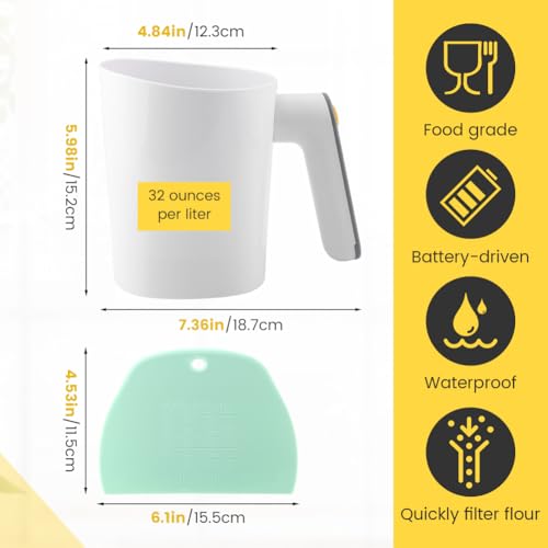 Electric Flour Sifter 32Oz with Dough Scraper, Fine Mesh Baking Sieve