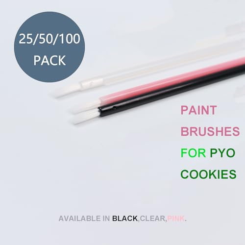 PYO Cookie Paint Brush Disposable Lip Brushes Mini Paint Brush Cookies Disposable Nail Polish Brush Paint Your Own Cookie Food Safe Paint Brushes Mini Paint Brushes Cookies (50, Black) - color: Black