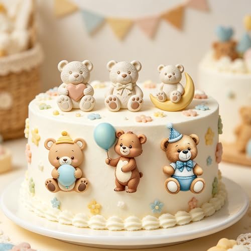 2Pcs Teddy Bear Fondant Mold Set, Moon Balloon Bear Silicone Molds - color: Bear silicone mold