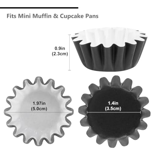 Caperci Heavy Duty Black Mini Cupcake Liners Small Muffin Baking Cup 200pcs - color: Black