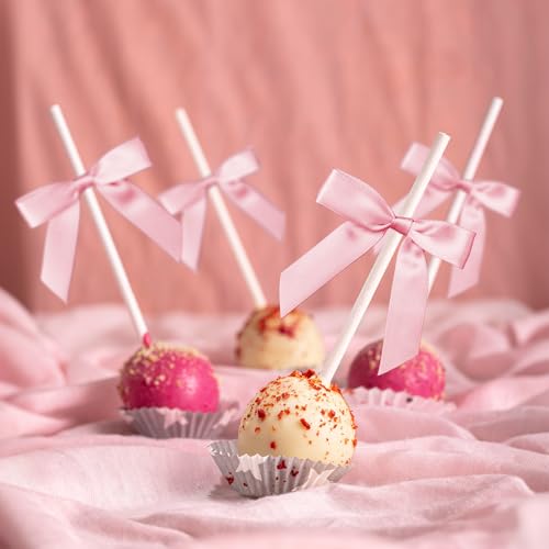50 Pcs Satin Bows with Twist Ties, 2.5 Inch Gift Wrapping Bows, Pink - color: Pink