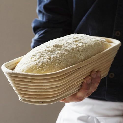 Oval Bread Proofing Basket, 10 inch Sourdough Proofing Bowls with Liners, Handmade Rattan Baskets for Bread Making Baking Fermentation - Set of 2