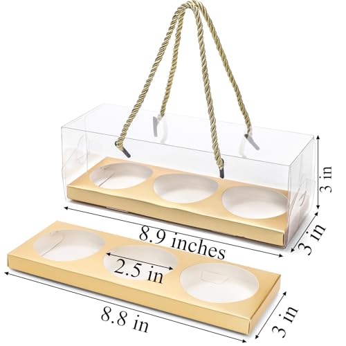 Coloch 24 Pack Gold Clear Cupcake Box with Handle, 9 x 3 x 3 In 3 Count Plastic Cupcake Container Baked Dessert Box, for Cupcake, Dessert, Muffins, Party, Wedding