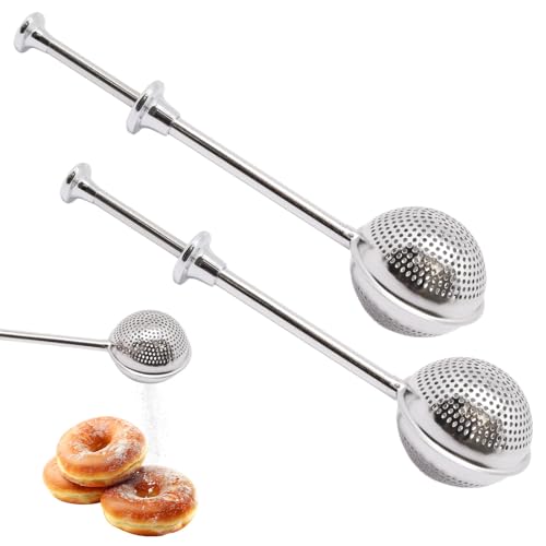 2 PCS Flour Sifter for Baking, Stainless Steel Flour Duster for Bread Baking, Powdered Sugar Shaker Duster Sifter, Spring-operated Handle Powder Sugar Shaker Dusters for Flours Tea, Full-hole - size: Full-hole