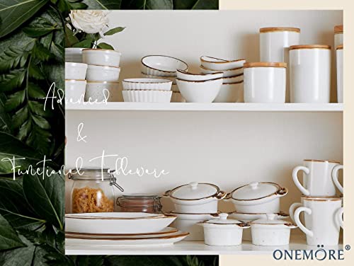 ONEMORE Ramekins 4 oz, Oven Safe Creme Brulee Ramekin Set of 6 for Baking, Speckled Ceramic Souffle Dishes with Brown Rim for Pudding Ice Cream, Porcelain Custard Cups Mini Bowls - Creamy White - size: 4 oz