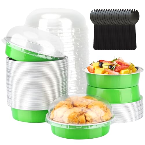 LNYZQUS 8oz Mini Pie Tins with Lids 50 Pack, 4 Inch Individual Cake Pans - color: Green