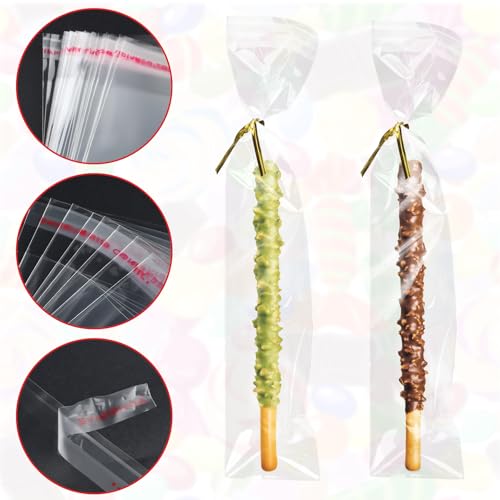 200 Pcs Pretzel Rod Bags Small Clear Individual Plastic Resealable Cellophane Treat Bags with Twist Ties for Chocolate Candies Cookies Candy Packaging Wrapping Gift Giving Party Favors - size: 2x8.2 Inches