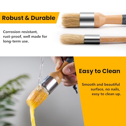 Chalk Paint Brush, 2 Pack Wax Brushes with Natural Bristle - size: Small Round, 2 Pack