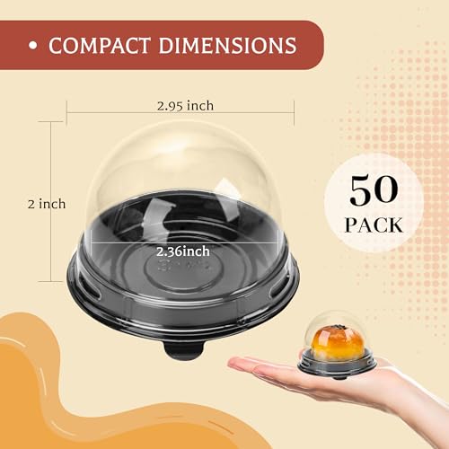 NPLUX 50 Pack Black Mini Individual Cupcake Containers with Clear Lids - color: Black-50Pack