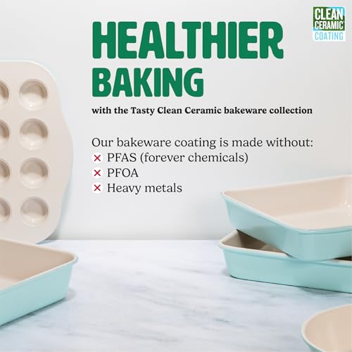 Tasty Clean Ceramic Loaf Pan Set, 2-Pack of 9-Inch x 5-Inch Cake Pans, Durable Aluminized Steel for Professional Results, Clean Ceramic Nonstick Coating, Oven Safe to 425°F, Dishwasher Safe, Aqua - size: 9-Inch x 5-Inch