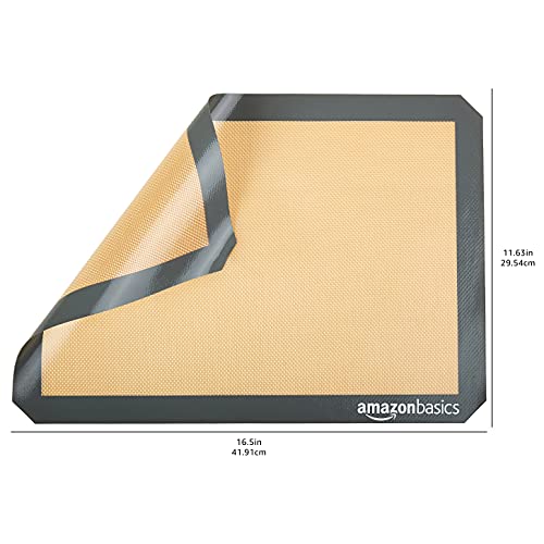Amazon Basics Silicone Rectangular Baking Mat, Non-Stick, Reusable, Dishwasher Safe, Food Safe, Heat Resistant, 16.5" x 11.6", Beige/Gray, 2-Pack - size: 2-Pack, style: Baking Mat