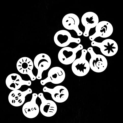 Nuwave Barista Coffee Art Stencils, 16-Piece Set, Flexible & Washable