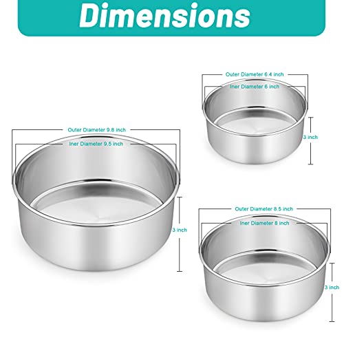 TeamFar Cake Pan, Stainless Steel Round Baking Pans Set for Layer Cake Pie