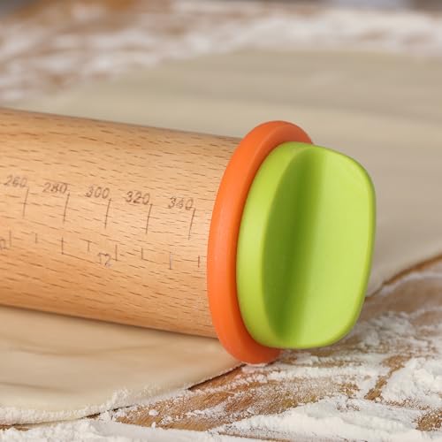 Adjustable Rolling Pin with Thickness Rings, 13.8", 4 Rings - color: Multicolor