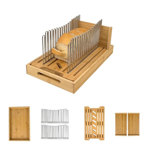 Bamboo bread slicer with stainless steel slide rails（13"L x 8"W） - size: Large
