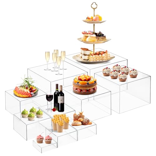 10 PCS Buffet Risers, Large Food Risers for Buffet Table, Dessert Display - color: Transparent, size: 10" 9" 8" 7" 6" 5" 5" 4" 4" 3"