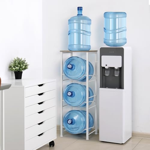 5 Gallon Water Bottle Holder Storage Rack, Water Cooler Jug Holder with Storage Shelves, 3-Tier Water Dispenser Stand for Kitchen Living Room Office, Rustic Grey - style: Square Tube Grey