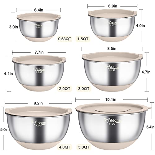 Wildone Mixing Bowls with Airtight Lids, Stainless Steel Mixing Bowls Set - color: Khaki