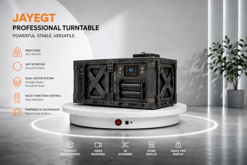 JAYEGT Electric Rotating Display Stand, 350-500 lbs Heavy Load , 360-Degree Motorized Rotating Turntable for Display, Live Streaming, Remote Control + 5 Colors Background (White/24 Inch/Dual Motors) - color: White, size: 24Inch
