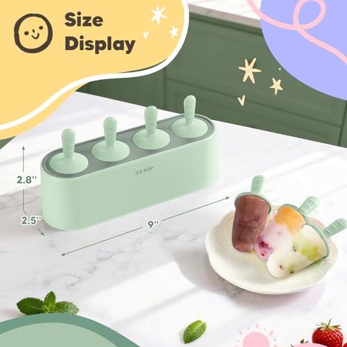 WYOK Popsicle Molds 4-Cavity Silicone Ice Pop Mold (Green, IcyClassic Pops) - color: Green
