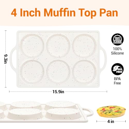 FUNBAKY Muffin Top Pan Non Stick, 4 Inch Metal Frame Silicone Egg Molds for breakfast sandwiches, Whoopie Pies, Egg Bites, English Muffins, 2 Pcs Confetti - size: Muffin Top Pan Jumbo 4": 2pcs