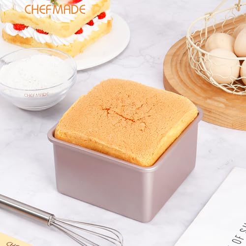 CHEFMADE Square Cake Pan, 5-Inch Deep Dish with Removable Loose Bottom Non-Stick Square Bakeware for Oven Baking (Gold) - size: 5" Square 2 Part
