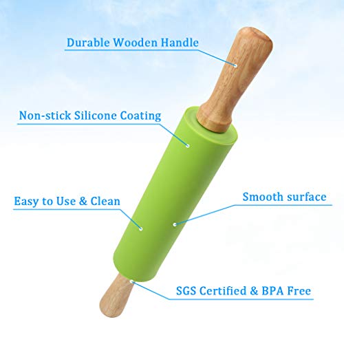 1Set Rolling Pin Pastry Mat Set Non-Stick 6 in 1 Dough Roller Baking Kit with Pastry Cutter Reusable Kneading Mat Scraper Basting Brush
