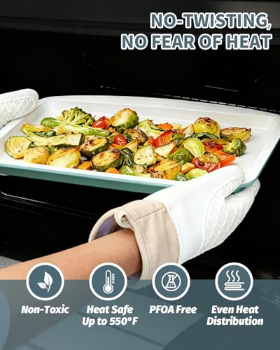 Ceramic Nonstick Baking Pans Set, Non Toxic 30 PCS Stackable Bakeware Sets, 550°F Oven Safe Baking Sheet & Pans, Warp-Free, Dishwasher Safe, PTFE/PFOA/PFOS-Free (Green) - color: Green, size: 30 PCS