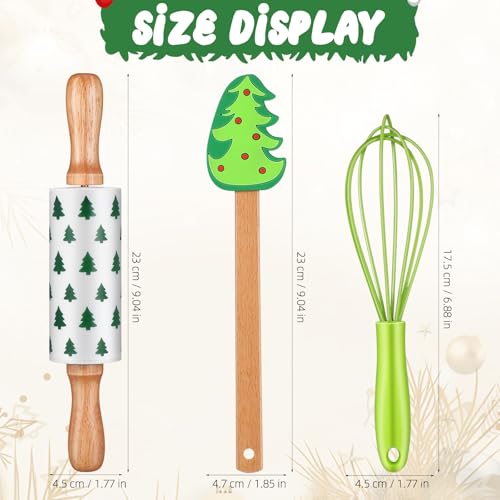 Healifty Kids Cooking Baking Set: Silicone Mini Whisk Wooden Rolling Pin Utensils Accessories Spatula Baking Tool for Toddler Christmas Home Kitchen and Serving 3Pcs