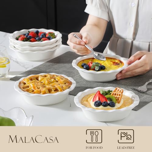 MALACASA Mini Pie Pans Set 6, 6 Inch Ceramic Quiche Tart Pans White - color: White