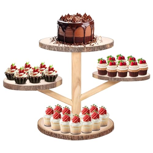 4 Tier Round Wooden Cupcake Stand Cup Cake Tower Stand Holder