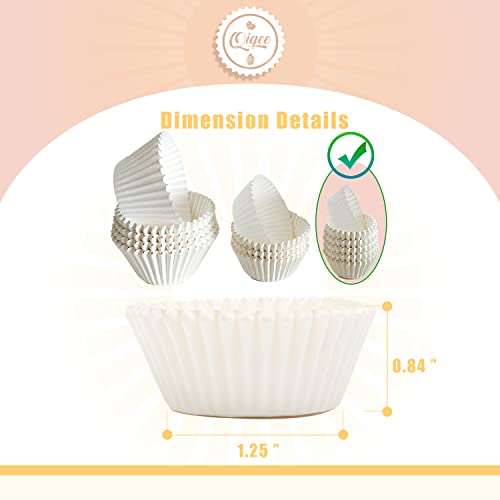 qiqee 600 Count Mini Cupcake Liners White Muffin Liners Food Grade Baking Cups Paper No Smells（Small Size） - color: White, size: Mini Size/600Packs