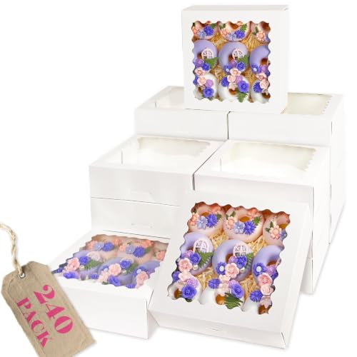 Bakepacker Auto-pop Up Pie Boxes with Window 8x8x2.5 inches 240pcs White - color: White, 240 Pcs, size: 240Pcs / 8"x 8"x 2.5"
