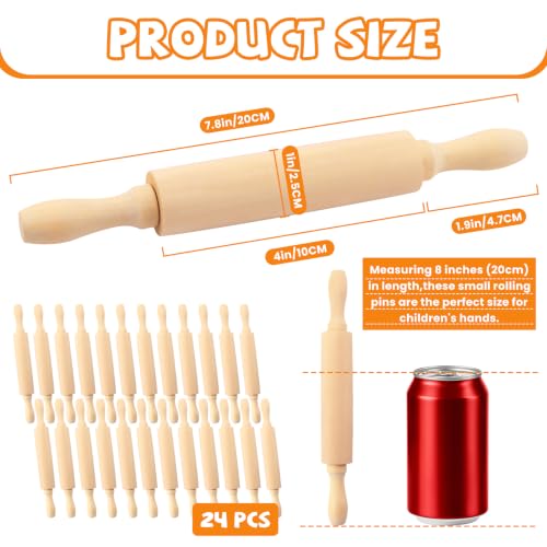 24 Pack 8 Inch Mini Wood Rolling Pin,Small Wooden Rollers